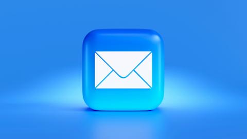 A blue rounded button with a white envelope icon, representing email